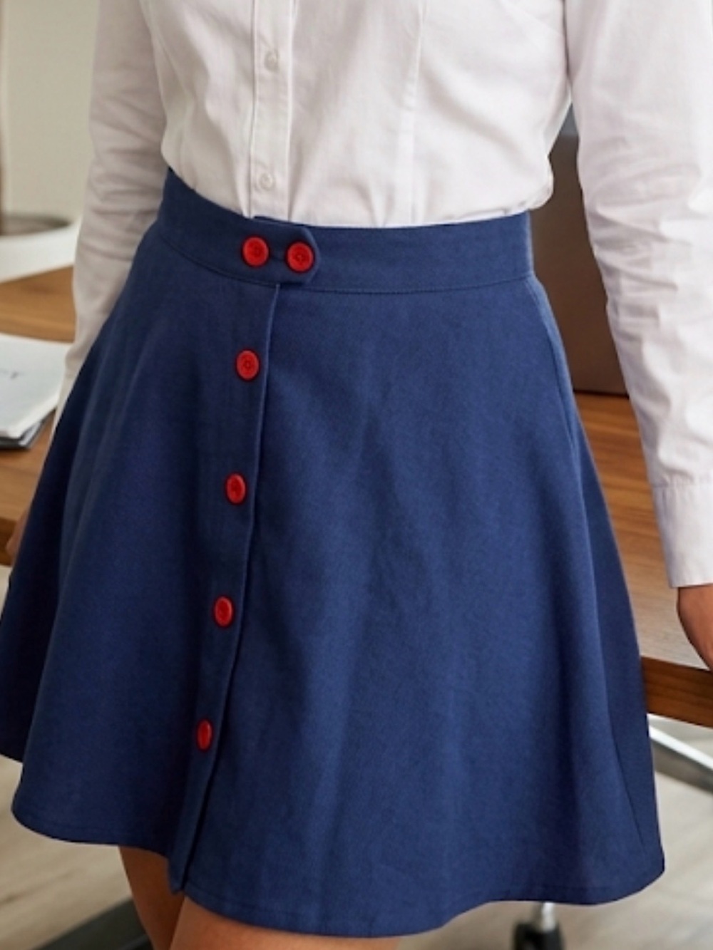 Modcloth Navy Circle Skirt with Red Buttons